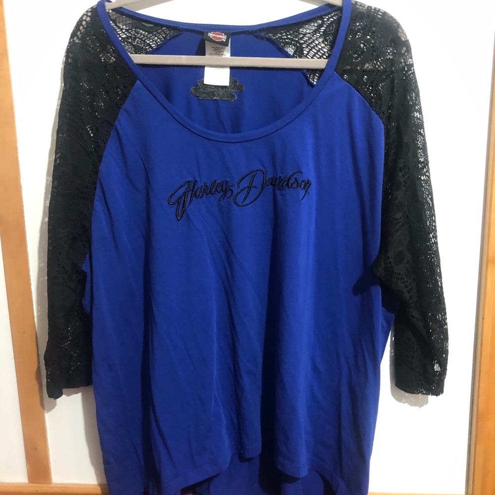 Harley Davidson blue with black skull lace shirt
